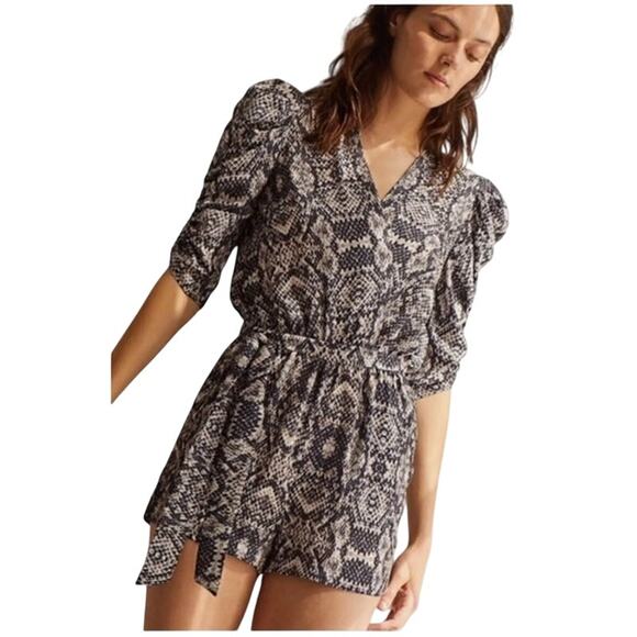 AMANDA UPRICHARD Snakeskin Annika Puff‎ Sleeve Romper-Size P/XS - Picture 1 of 9